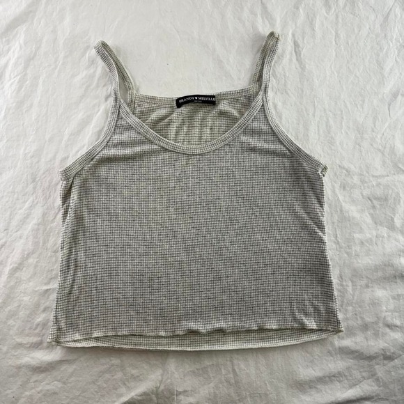 Brandy Melville Tops - Brandy Melville Grey & White Striped Cropped Grey Tank Top Sz OS